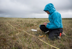 Man measures the soil