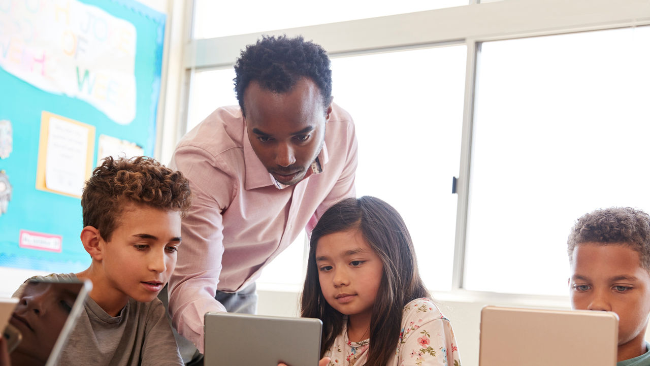 students with teacher