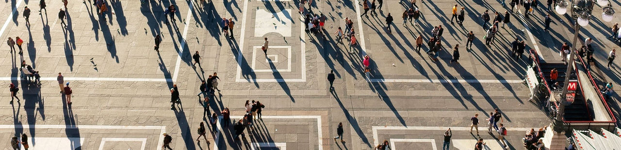 top view of people walking
